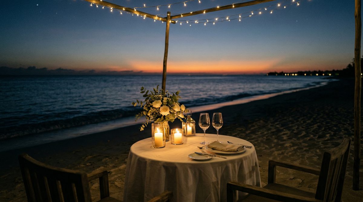 Candlelit dinner atmosphere at Crystal Bay