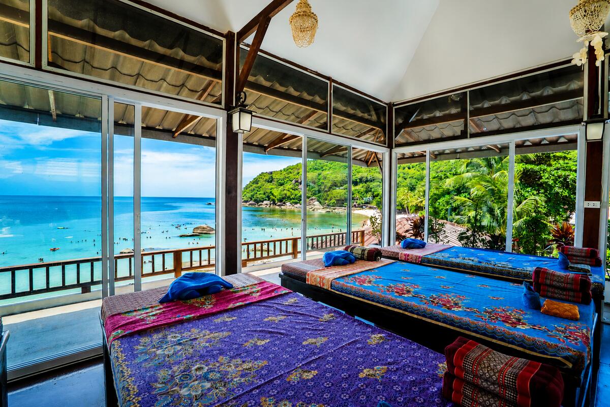 Thai massage sala open to the sea, looking over Silver Beach